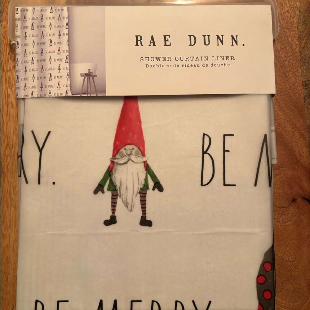 Rae Dunn Festive Gnome Shower Curtain Liner - Red, Green, White